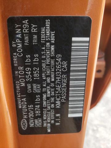 KMHCT5AE7HU326549 - 2017 HYUNDAI ACCENT SE ORANGE photo 12