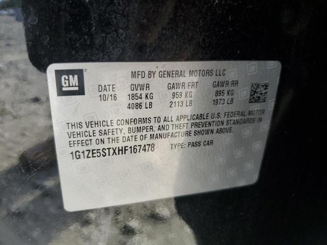 1G1ZE5STXHF167478 - 2017 CHEVROLET MALIBU LT BLACK photo 12