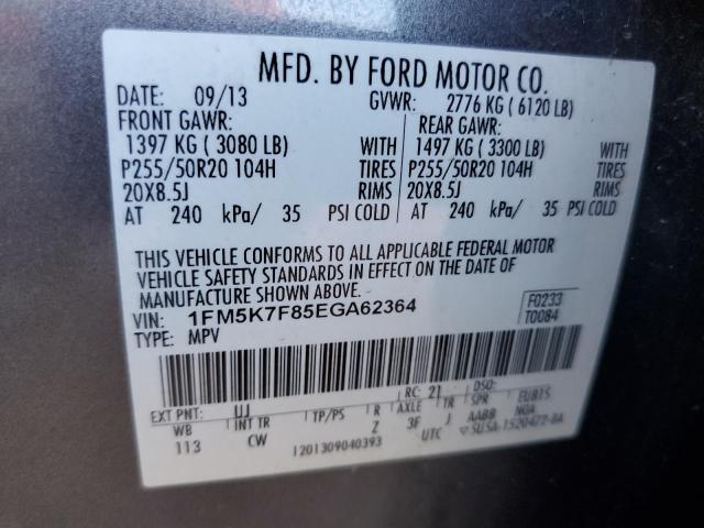 1FM5K7F85EGA62364 - 2014 FORD EXPLORER LIMITED Braun Foto 14