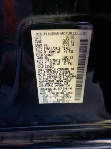 5N1AR18U16C675446 - 2006 NISSAN PATHFINDER LE 黑色 照片 13