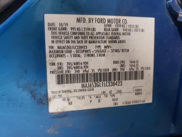 MAJ6S3GL1LC330423 - 2020 FORD ECOSPORT SE Niebieski zdjęcie 13