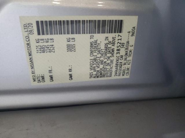 1N4AA6BVXLC385217 - 2020 NISSAN MAXIMA S SILVER photo 12