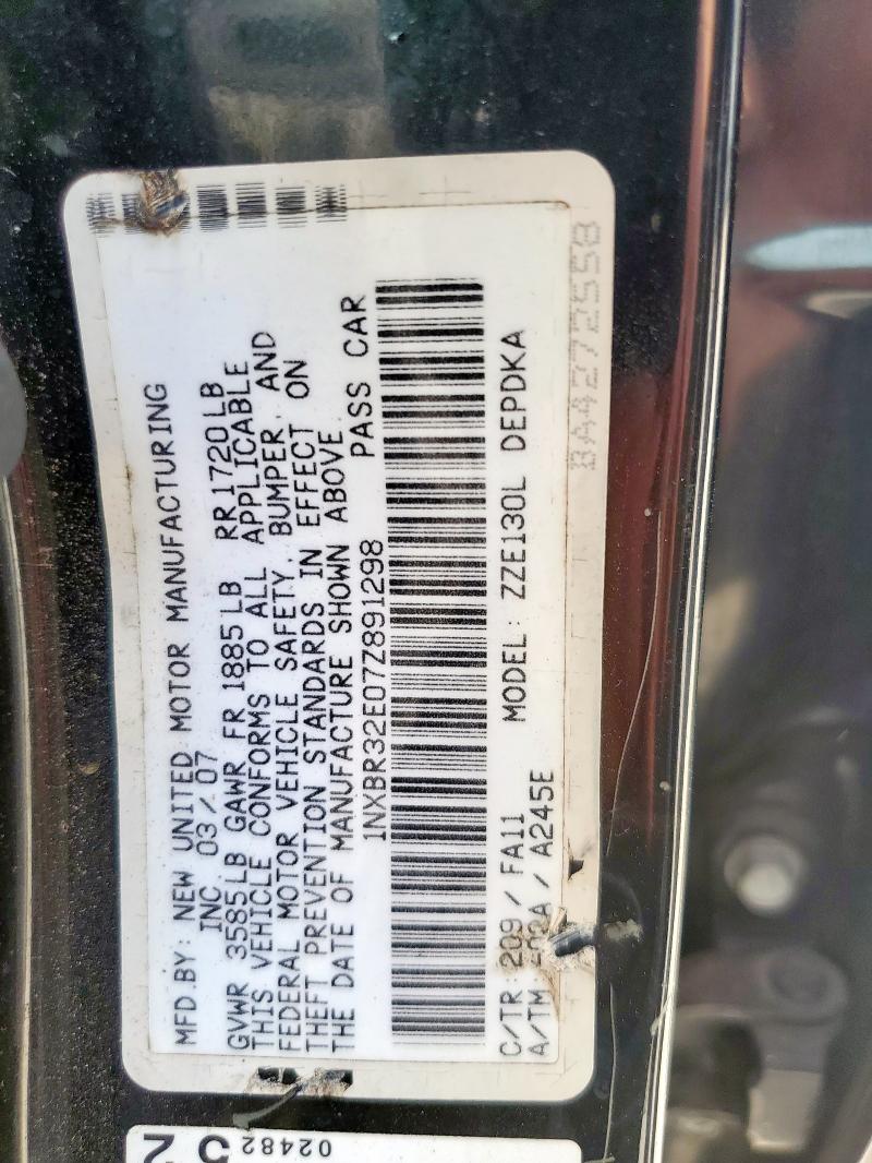 1NXBR32E07Z891298 - 2007 TOYOTA COROLLA CE BLACK photo 12