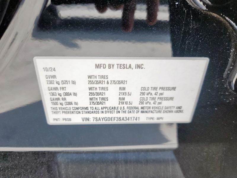 7SAYGDEF3SA341741 - 2025 TESLA MODEL Y Սև լուսանկար 12