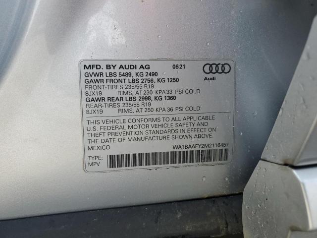 WA1BAAFY2M2116457 - 2021 AUDI Q5 PREMIUM PLUS ვერცხლისფერი ფოტო 13