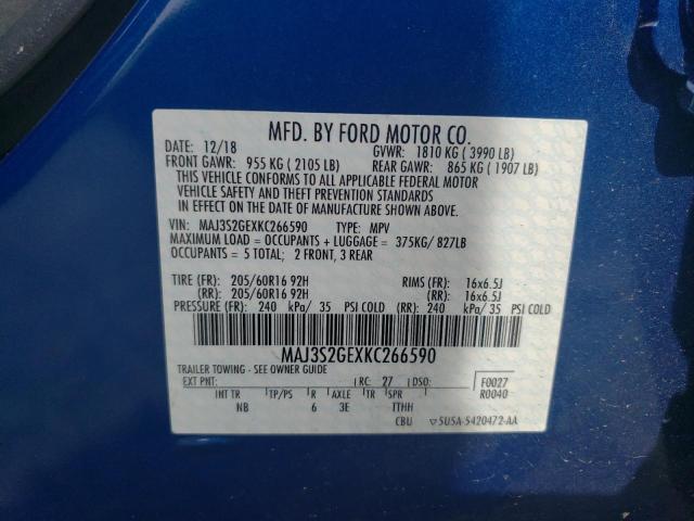 MAJ3S2GEXKC266590 - 2019 FORD ECOSPORT SE BLUE photo 12