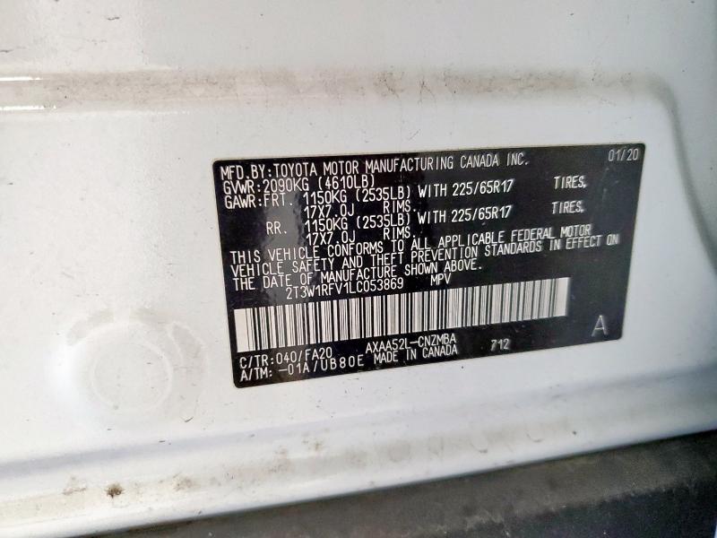 2T3W1RFV1LC053869 - 2020 TOYOTA RAV4 XLE WHITE photo 13