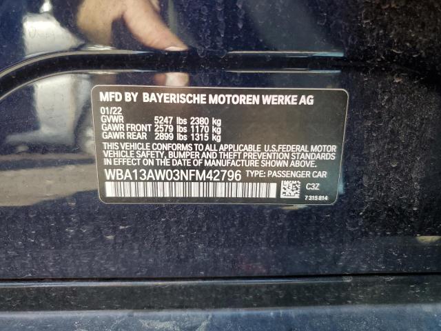 WBA13AW03NFM42796 - 2022 BMW M440XI GRAN COUPE BLUE photo 12