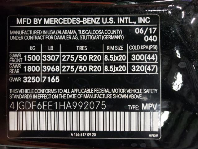 4JGDF6EE1HA992075 - 2017 MERCEDES-BENZ GLS 450 4MATIC BLACK photo 14