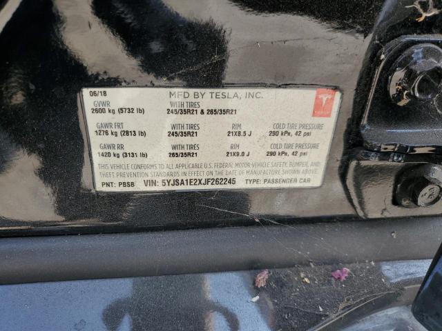 5YJSA1E2XJF262245 - 2018 TESLA MODEL S BLACK photo 12
