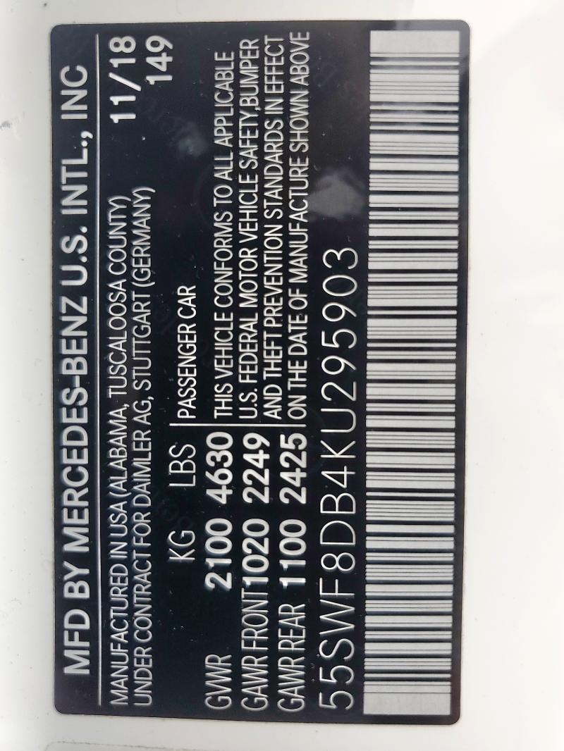 55SWF8DB4KU295903 - 2019 MERCEDES-BENZ C 300 თეთრი ფოტო 13