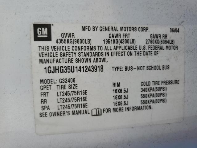 1GJHG35U141243918 - 2004 GMC SAVANA G3500 WHITE photo 13