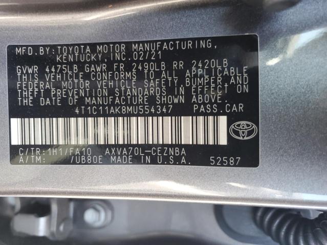 4T1C11AK8MU554347 - 2021 TOYOTA CAMRY LE CHARCOAL photo 12