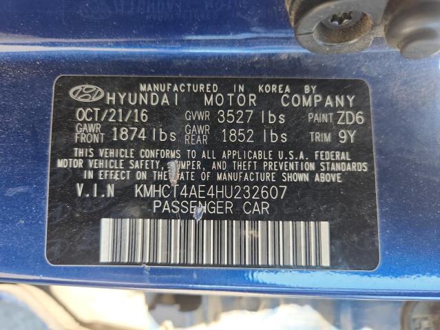 KMHCT4AE4HU232607 - 2017 HYUNDAI ACCENT SE BLUE photo 13