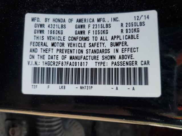 1HGCR2F87FA091817 - 2015 HONDA ACCORD EXL 黑色 照片 12