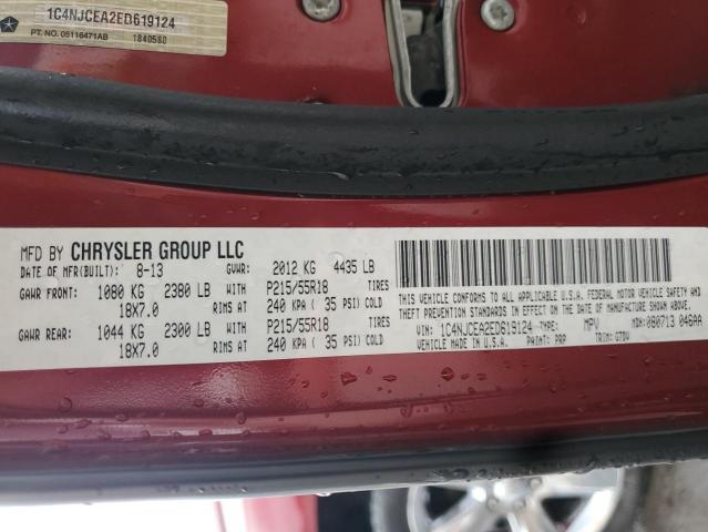 1C4NJCEA2ED619124 - 2014 JEEP COMPASS LATITUDE BURGUNDY photo 13