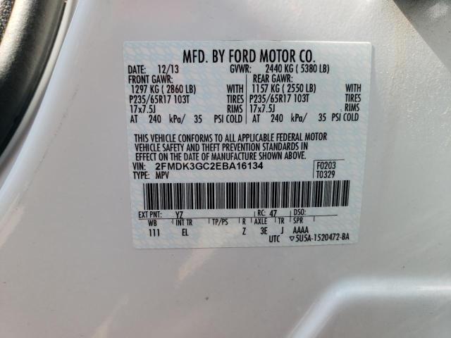 2FMDK3GC2EBA16134 - 2014 FORD EDGE SE WHITE photo 13