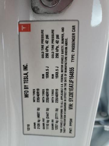 5YJ3E1EA7JF164855 - 2018 TESLA MODEL 3 WHITE photo 13
