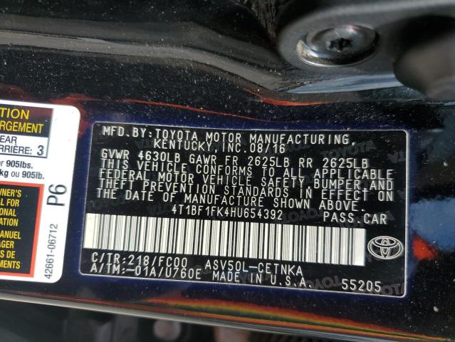 4T1BF1FK4HU654392 - 2017 TOYOTA CAMRY LE BLACK photo 13