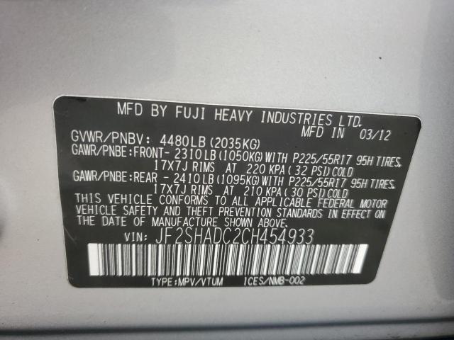 JF2SHADC2CH454933 - 2012 SUBARU FORESTER 2.5X PREMIUM SILVER photo 12