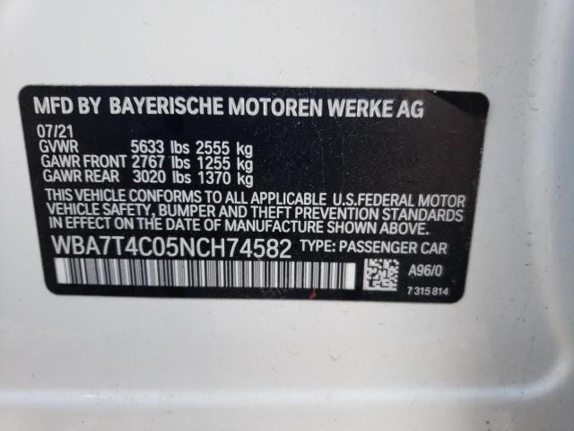 WBA7T4C05NCH74582 - 2022 BMW 740 XI WHITE photo 12