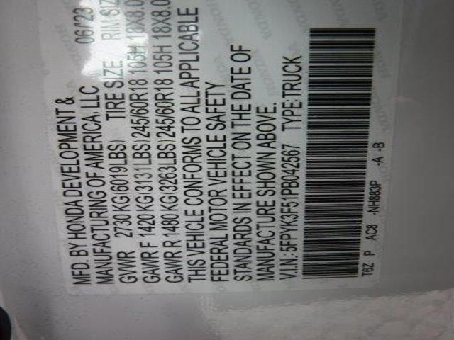 5FPYK3F51PB042567 - 2023 HONDA RIDGELINE RTL WHITE photo 12