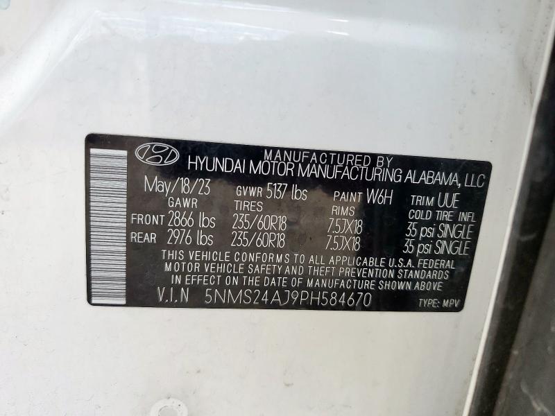 5NMS24AJ9PH584670 - 2023 HYUNDAI SANTA FE SEL Ağ foto 14
