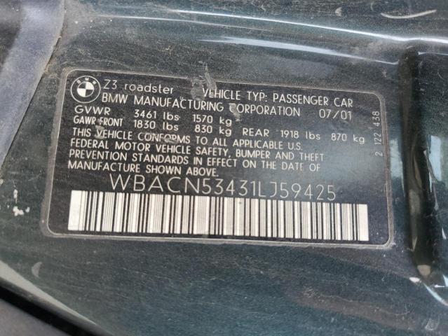 WBACN53431LJ59425 - 2001 BMW Z3 3.0 GREEN photo 12