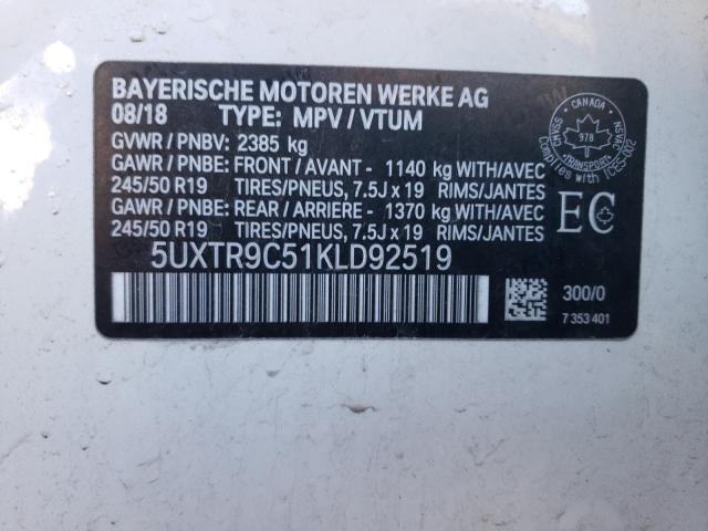 5UXTR9C51KLD92519 - 2019 BMW X3 XDRIVE30I WHITE photo 13