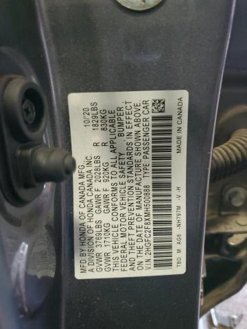 2HGFC2F8XMH500888 - 2021 HONDA CIVIC SPORT ნაცრისფერი ფოტო 12