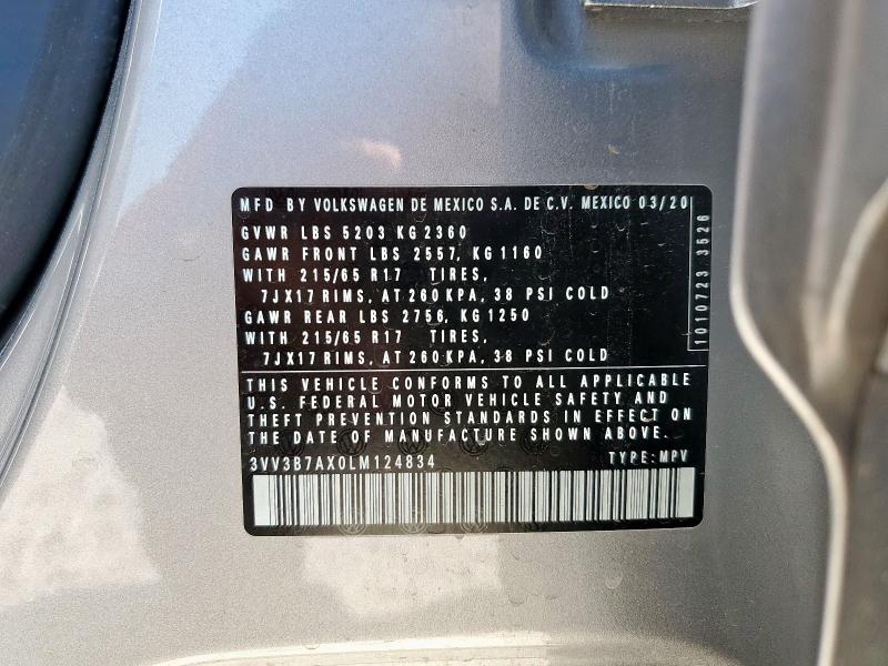 3VV3B7AX0LM124834 - 2020 VOLKSWAGEN TIGUAN SE ვერცხლისფერი ფოტო 13