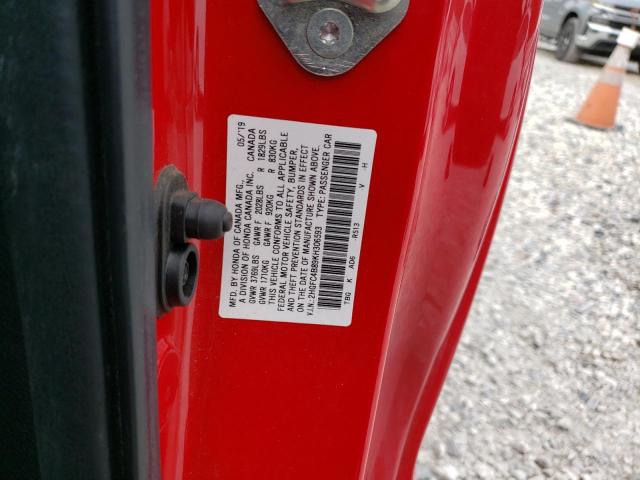 2HGFC4B89KH306593 - 2019 HONDA CIVIC SPORT 红色 照片 12