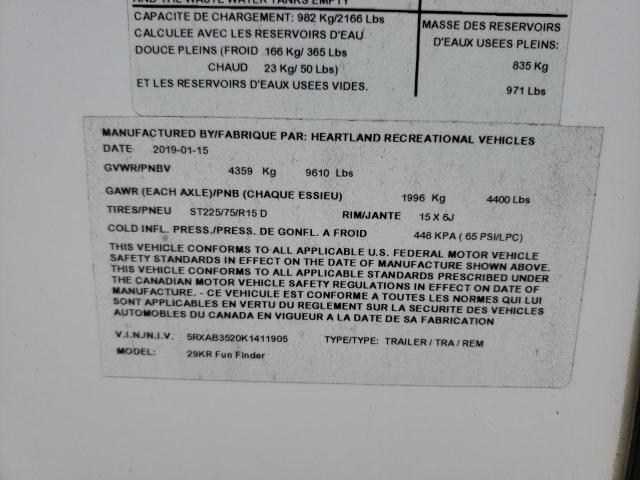 5RXAB3520K1411905 - 2019 HEARTLAND TRAILER თეთრი ფოტო 10