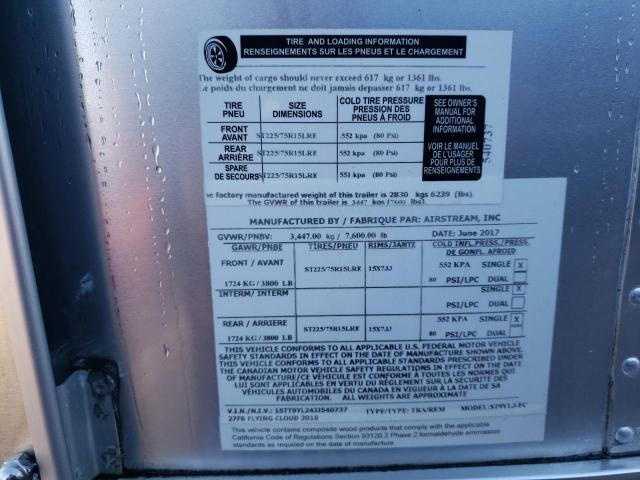 1STT9YL24JJ540737 - 2018 AIRS TRAVEL TRA 银色 照片 10