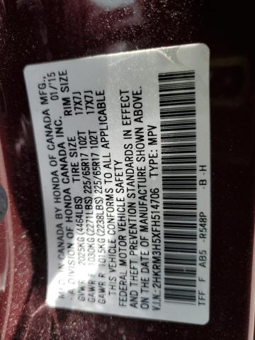 2HKRM3H5XFH514706 - 2015 HONDA CR-V EX BURGUNDY photo 14
