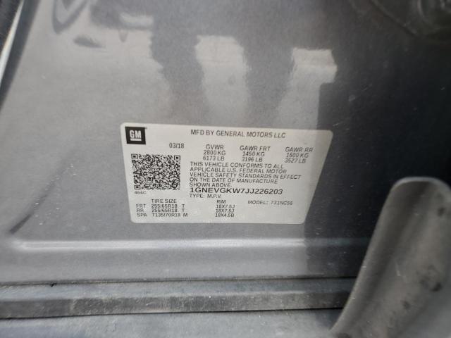 1GNEVGKW7JJ226203 - 2018 CHEVROLET TRAVERSE LT GRAY photo 12