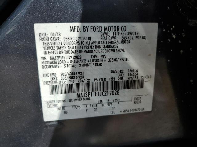 MAJ3P1TE1JC212028 - 2018 FORD ECOSPORT SE GRAY photo 13