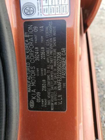 KNAFE222395027308 - 2009 KIA SPECTRA EX ORANGE photo 12