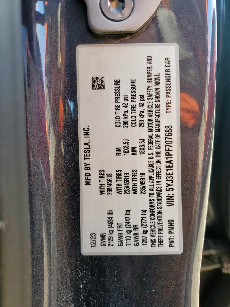 5YJ3E1EA1PF707688 - 2023 TESLA MODEL 3 石墨色 照片 12