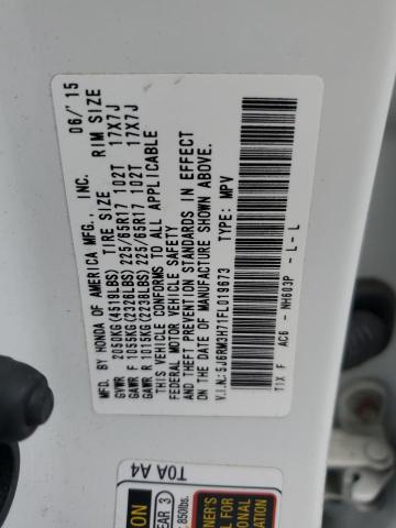 5J6RM3H71FL019673 - 2015 HONDA CR-V EXL WHITE photo 14