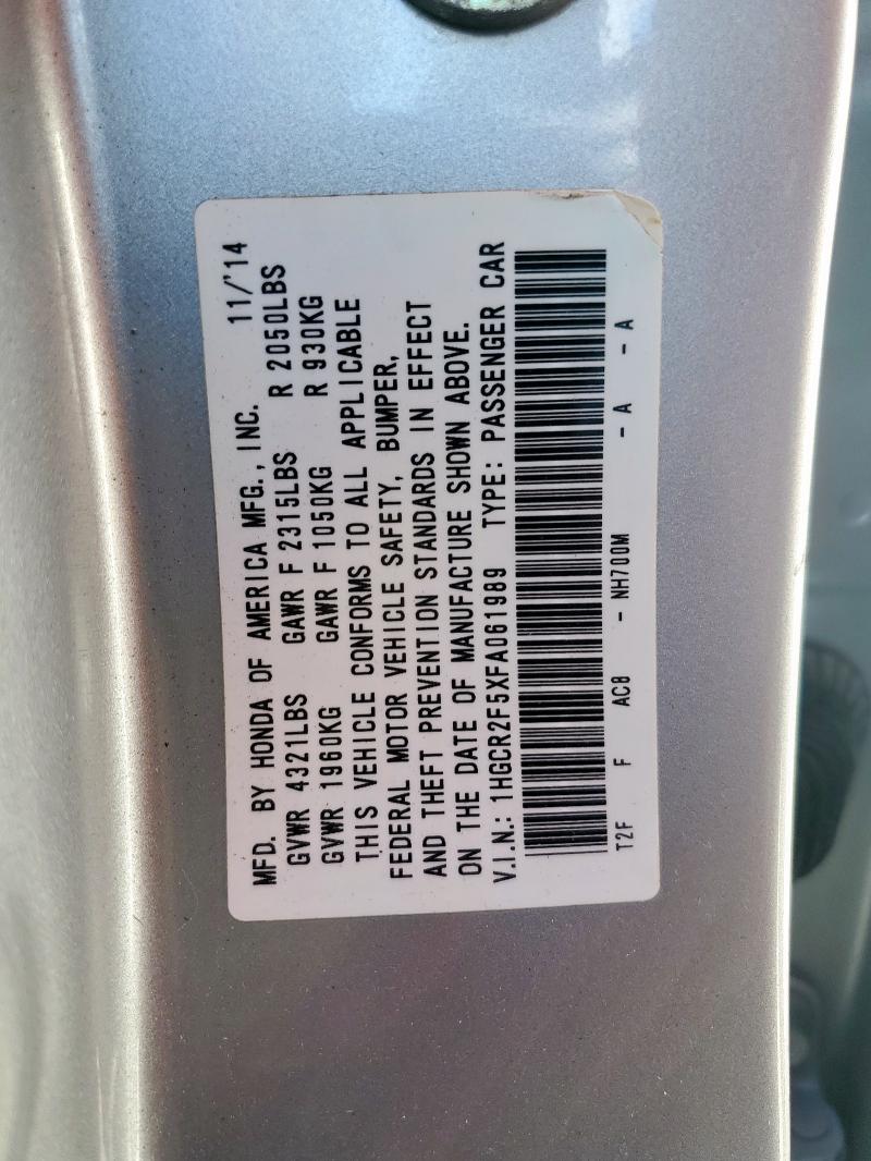 1HGCR2F5XFA061989 - 2015 HONDA ACCORD SPORT GRAY photo 13