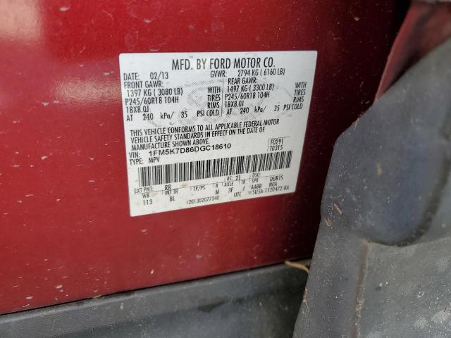 1FM5K7D86DGC18610 - 2013 FORD EXPLORER XLT Rot Foto 14