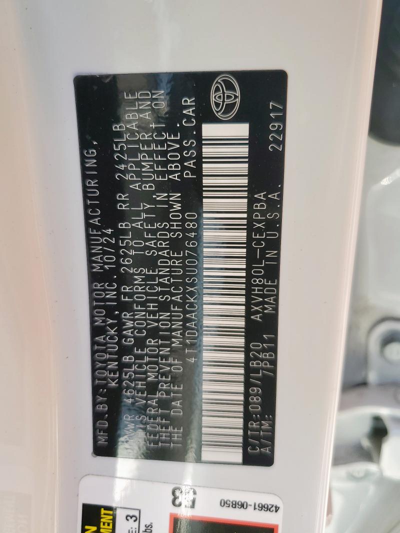 4T1DAACKXSU076480 - 2025 TOYOTA CAMRY XSE WHITE photo 13