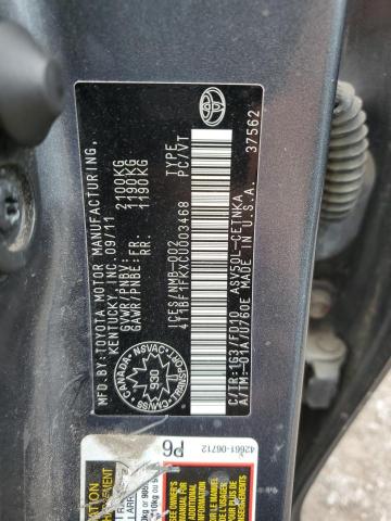 4T1BF1FKXCU003468 - 2012 TOYOTA CAMRY BASE GRAY photo 12