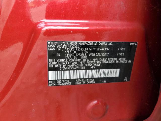 2T3WFREV1GW254288 - 2016 TOYOTA RAV4 XLE RED photo 13