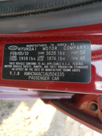 KMHCN4AC1AU504335 - 2010 HYUNDAI ACCENT GLS RED photo 12