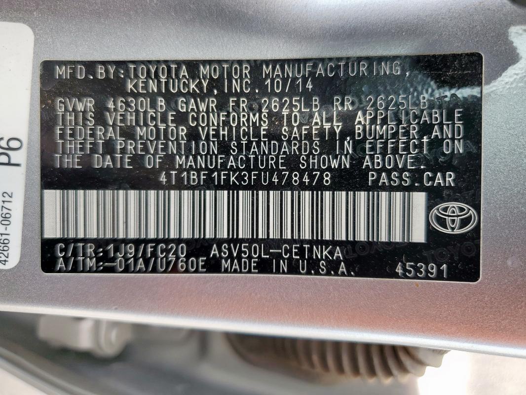 4T1BF1FK3FU478478 - 2015 TOYOTA CAMRY LE SILVER photo 12