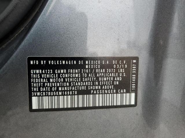 3VWCB7BU5KM169878 - 2019 VOLKSWAGEN JETTA S GRAY photo 12