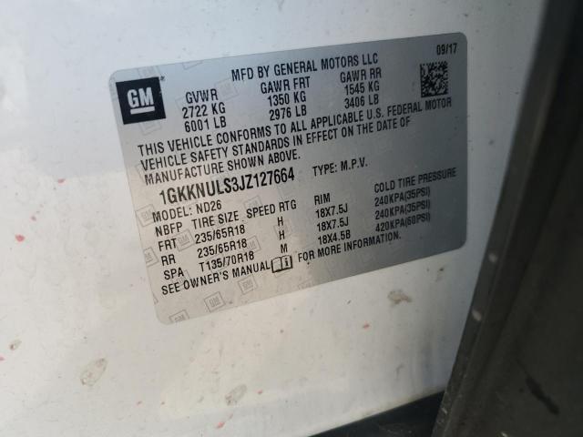 1GKKNULS3JZ127664 - 2018 GMC ACADIA SLT-1 თეთრი ფოტო 13