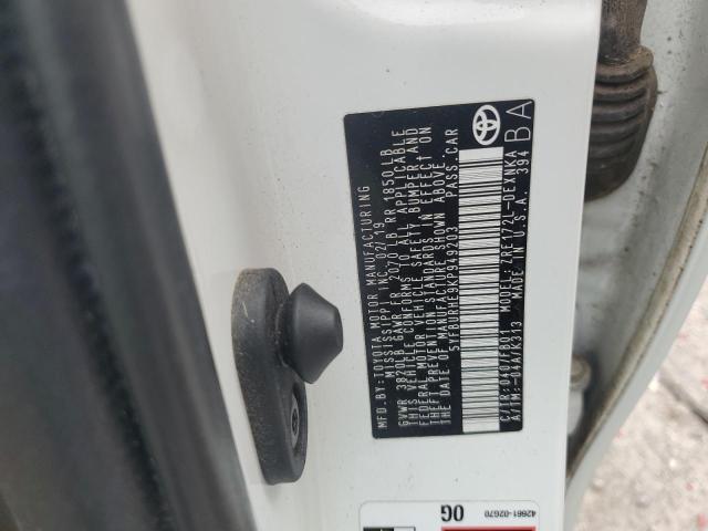 5YFBURHE9KP949203 - 2019 TOYOTA COROLLA L WHITE photo 12